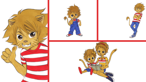 Löwen-Illustration: Die Löwen-Bande, alle vier in unterschiedlichen EInzelbilder